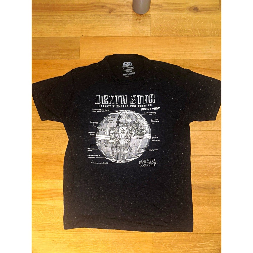 Star Wars Death Star Blueprint T Shirt Mens Large Black Galactic Empire Graphic